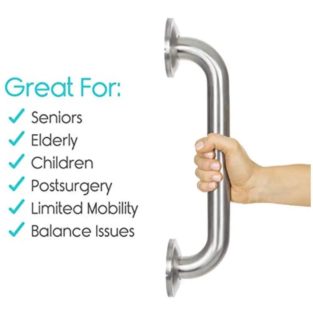 12 Inch Grab Bar - Bathroom & Bathtub Mounted Safety Hand Support Rail - Stainless Steel Wall Mount for Handicap, Bath Handle, Elderly, Disabled, Injury ~ Heavy Duty. Washroom.