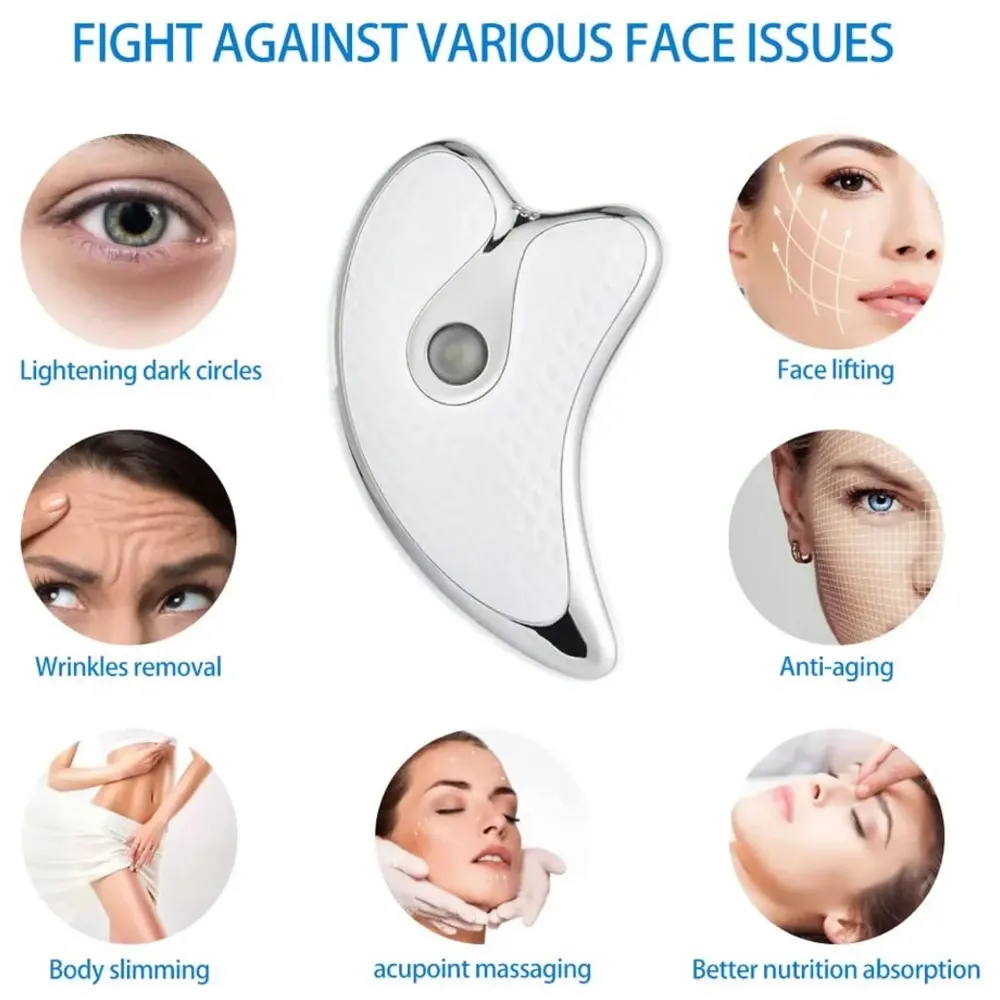 Gua sha Device, Gua Sha Stone with Heat & Vibration Face Massager Micro-Current Face Sculpting Tool, Double Anti-Aging Wrinkle Removal Skin Tightening, Neck Lifting Device, Face Lifting