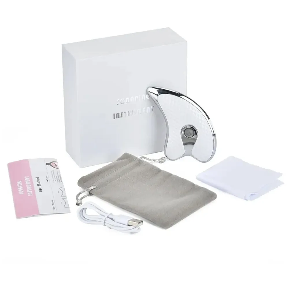 Gua sha Device, Gua Sha Stone with Heat & Vibration Face Massager Micro-Current Face Sculpting Tool, Double Anti-Aging Wrinkle Removal Skin Tightening, Neck Lifting Device, Face Lifting