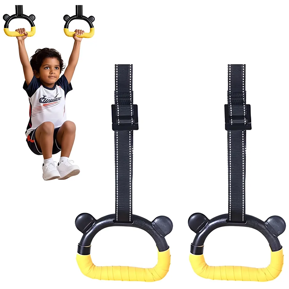 2 Pcs Kids Gymnastic Hanging Rings Panda Shape 2 m Nylon Strap