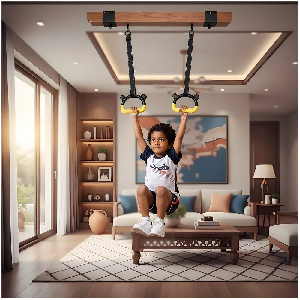 2 Pcs Kids Gymnastic Hanging Rings Panda Shape 2 m Nylon Strap
