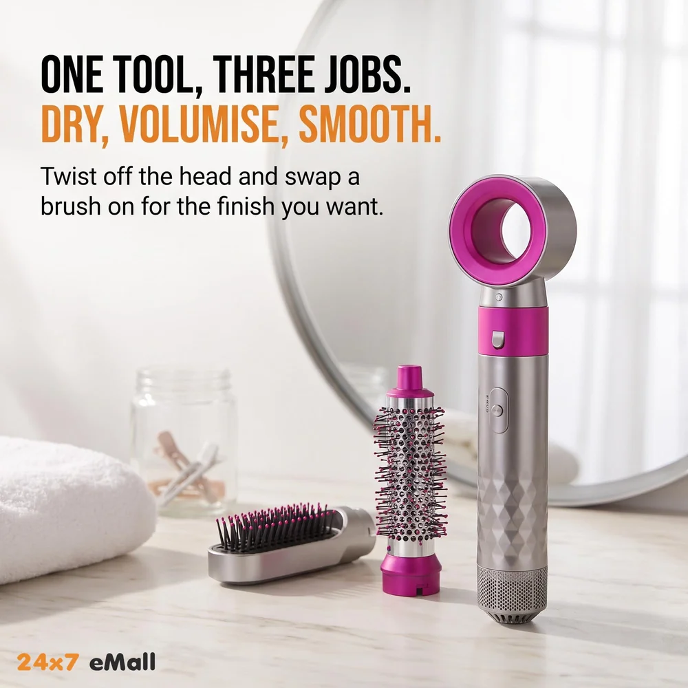 3 in 1 Hair Dryer Hollow Design With 2 Types Of Brushes Versatile Hair Drying And Styling Tool Blow Dry With Ease 1000W Volumizing, Drying, Smoothing, Unisex