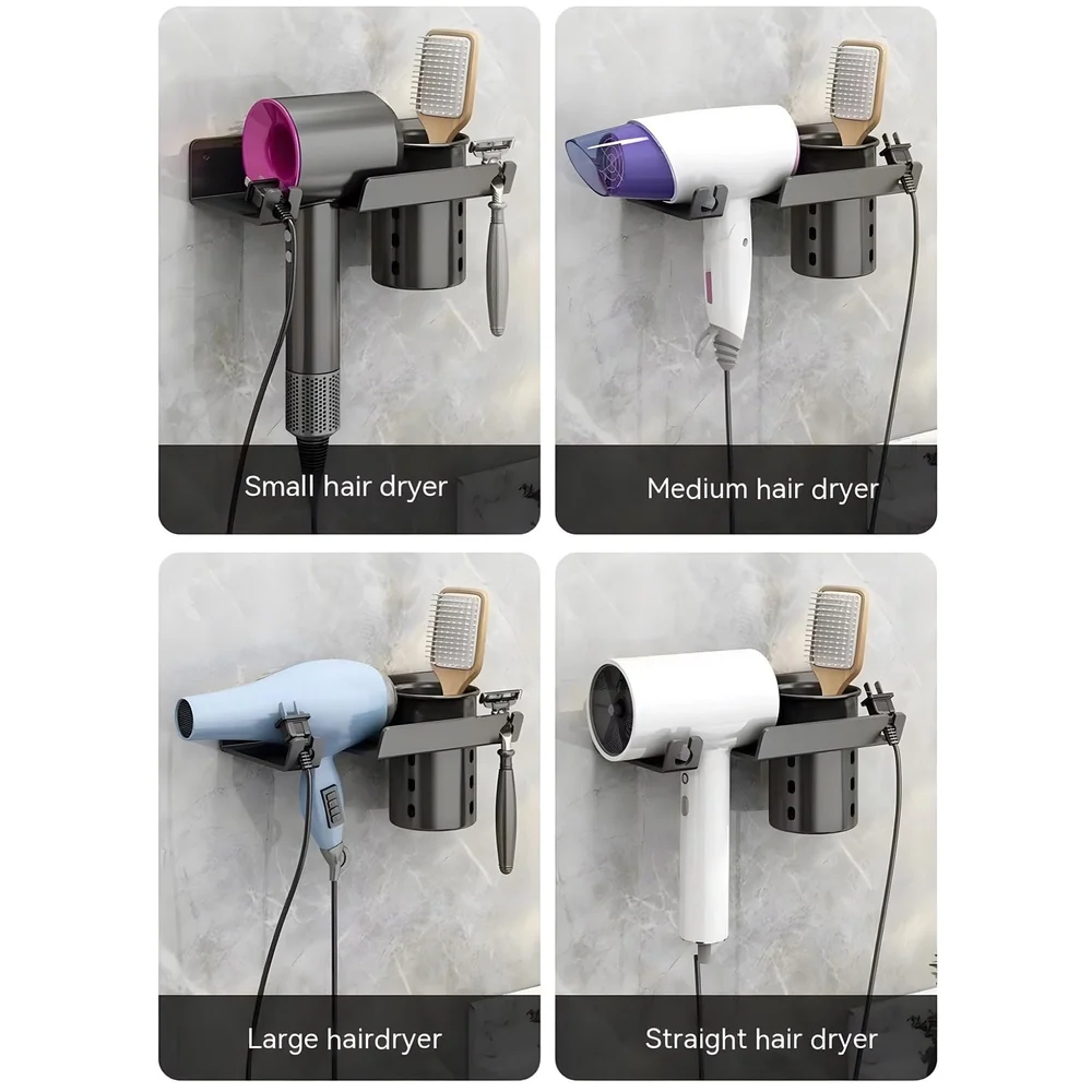Hair Dryer Stand Rack Bracket, Wall Mounted Tool Organizer for All Hair Dryer, Ideal for Bathroom, Salon, and Dressing Room, Carbon Steel- 9 inch x 4.4 inch