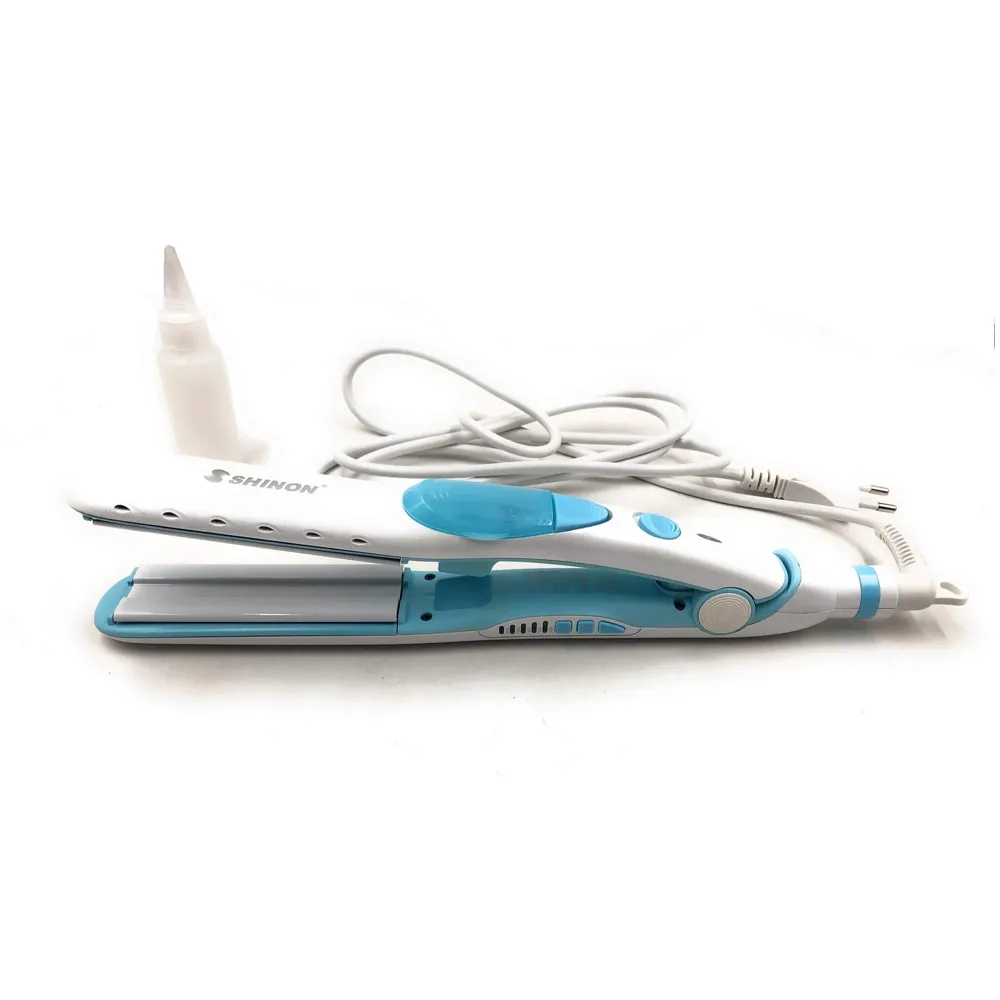 Professional Steam Spray Hair Straightener Curler Tourmaline Ceramic Vapor Flat Iron, with LCD Display and Auto-off Function (Blue)