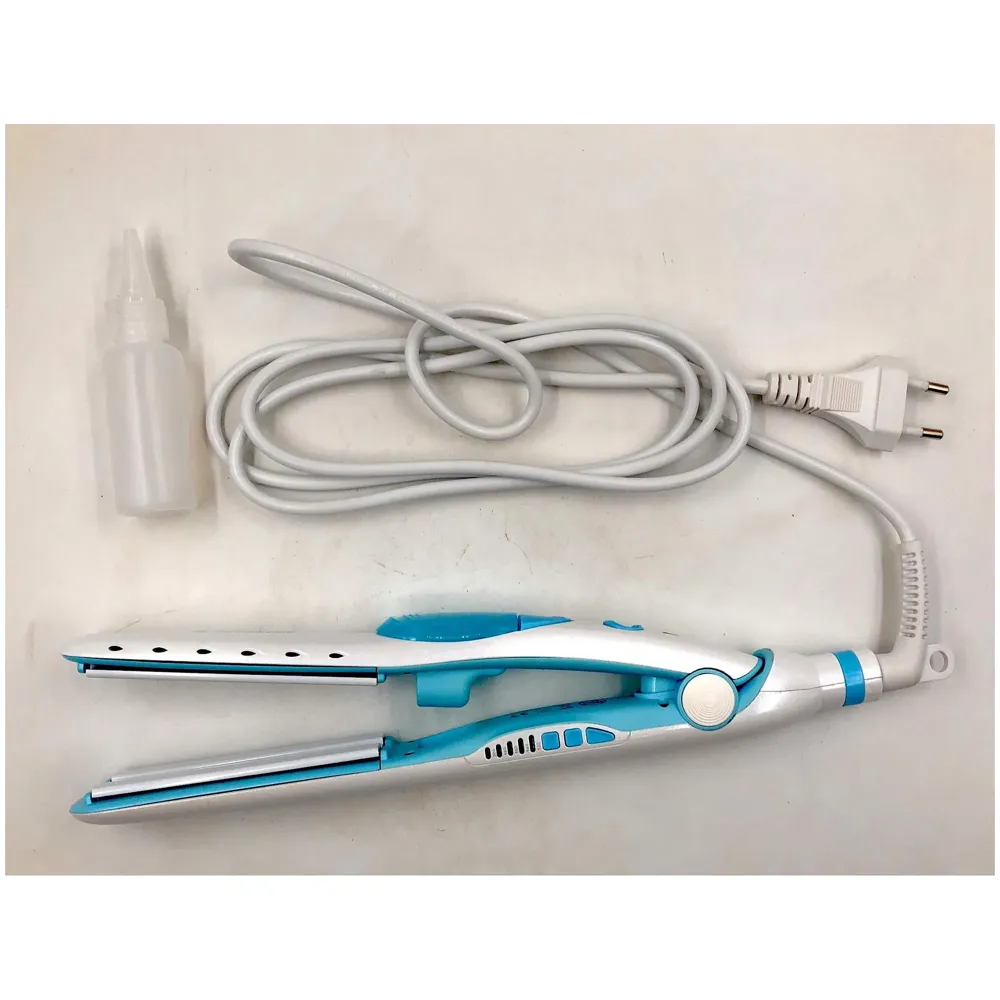 Professional Steam Spray Hair Straightener Curler Tourmaline Ceramic Vapor Flat Iron, with LCD Display and Auto-off Function (Blue)