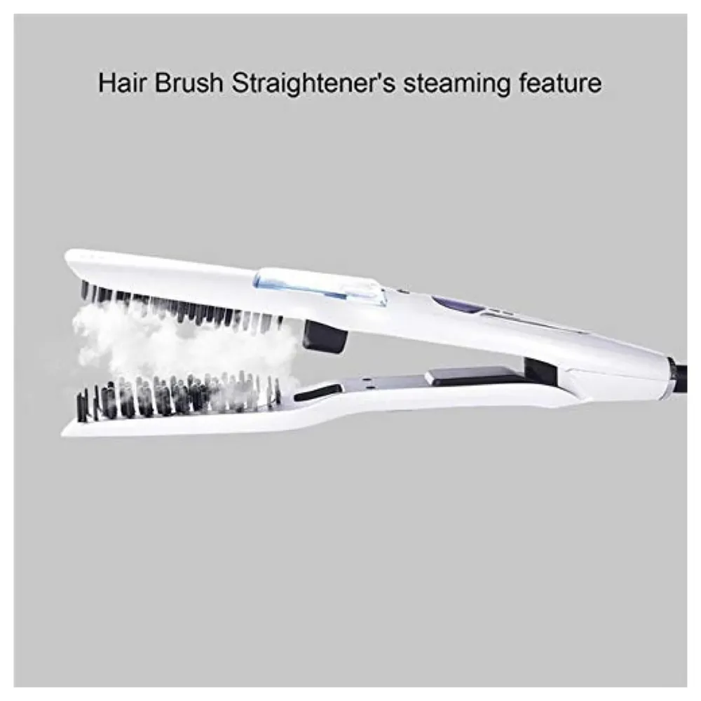 Professional Hair Salon Styling Hair Straightener Brush Heated Hair Brush Straightener Steam Vapor With LCD Screen (White)