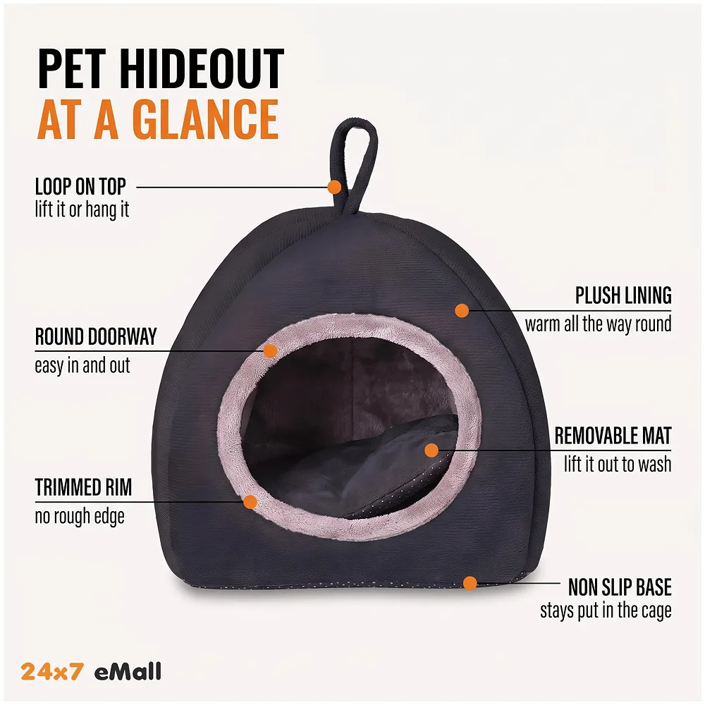 Large Hamster Bed Hideout Washable House 30 x 30 x 30 cm Black
