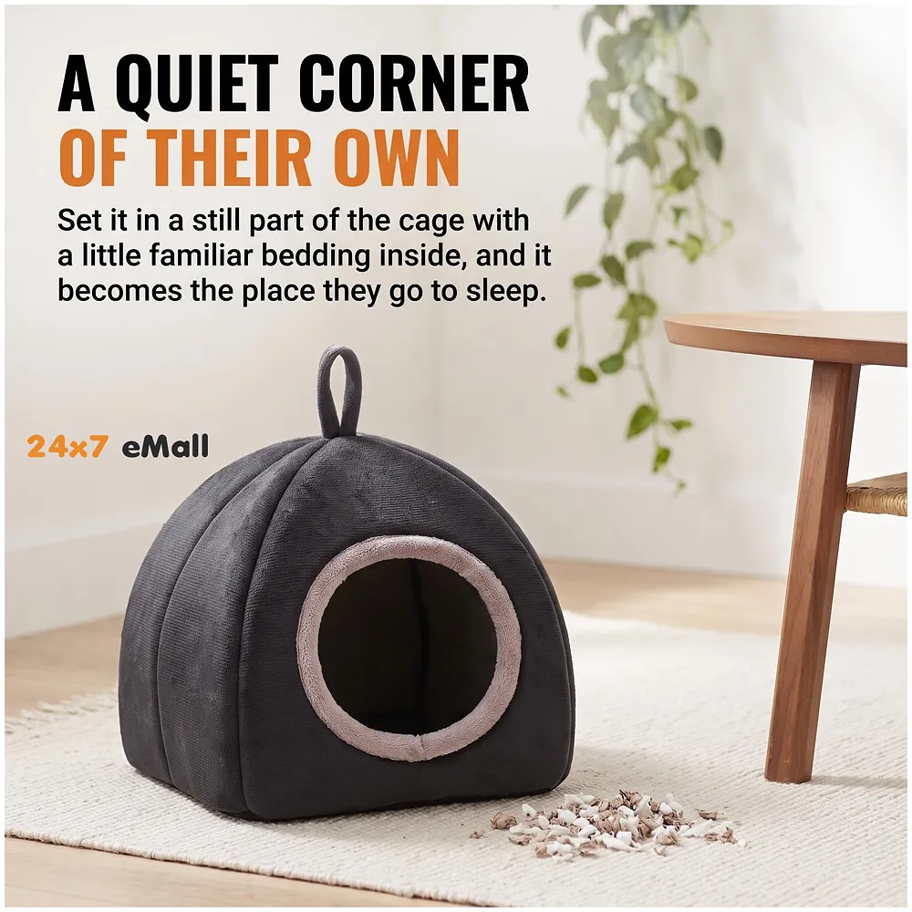 Large Hamster Bed Hideout Washable House 30 x 30 x 30 cm Black