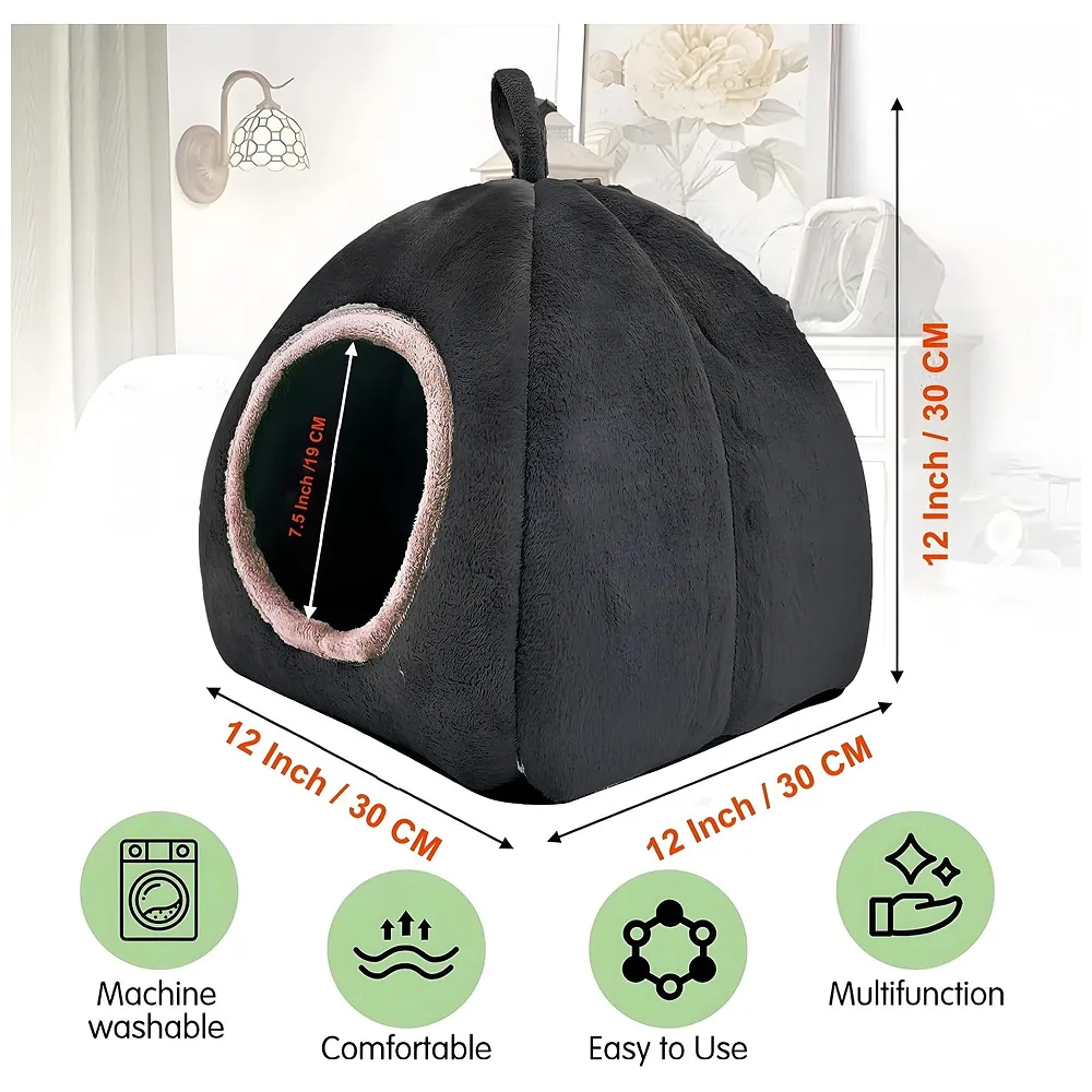 Large Hamster Bed Hideout Washable House 30 x 30 x 30 cm Black