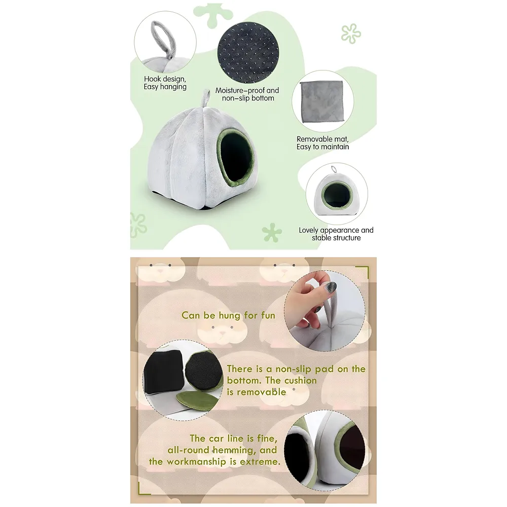 Large Hamster Bed Hideout Washable House 30 x 30 x 30 cm Black