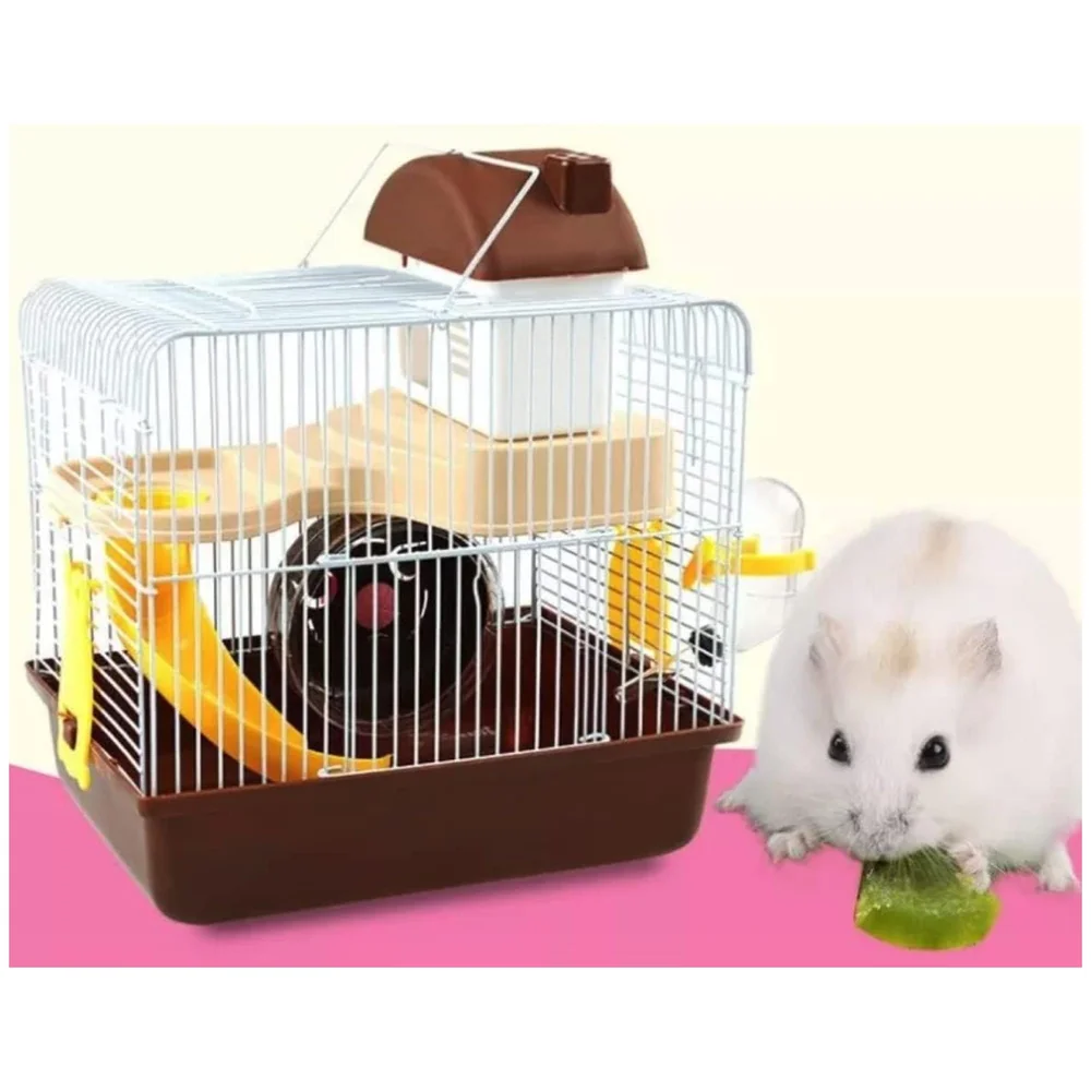 Habitat Hamster Cage Pet House Portable Small Pets 2 Floors, Mice with a Food Cup, Water Bottle and Exercise Wheel (Brown)