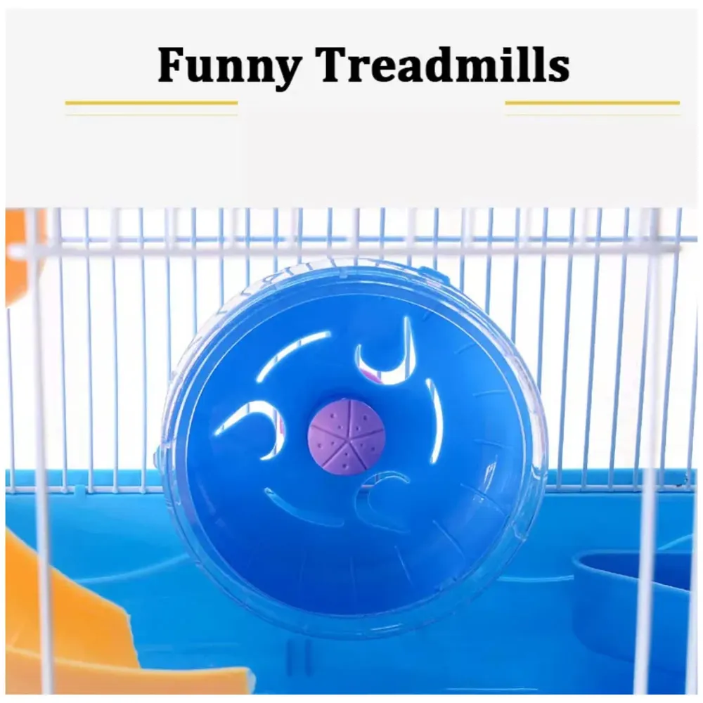 Hamster Habitat, Hamster Cage, Pet House Portable Small Pets 2 Floors, Mice with a Food Cup, Water Bottle and Exercise Wheel (Blue)