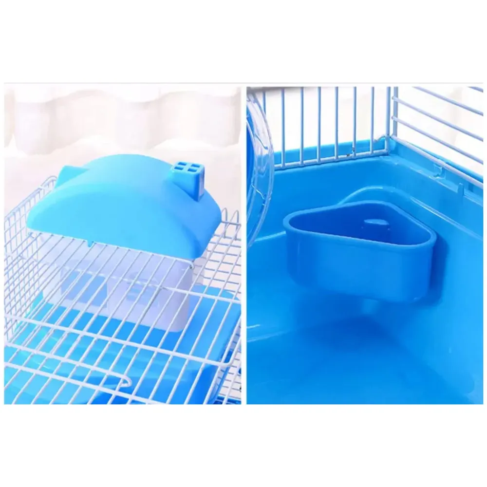 Hamster Cage, Hamster Habitat Pet House Portable Small Pets 2 Floors, Mice with a Food Cup, Water Bottle and Exercise Wheel Pink Colour