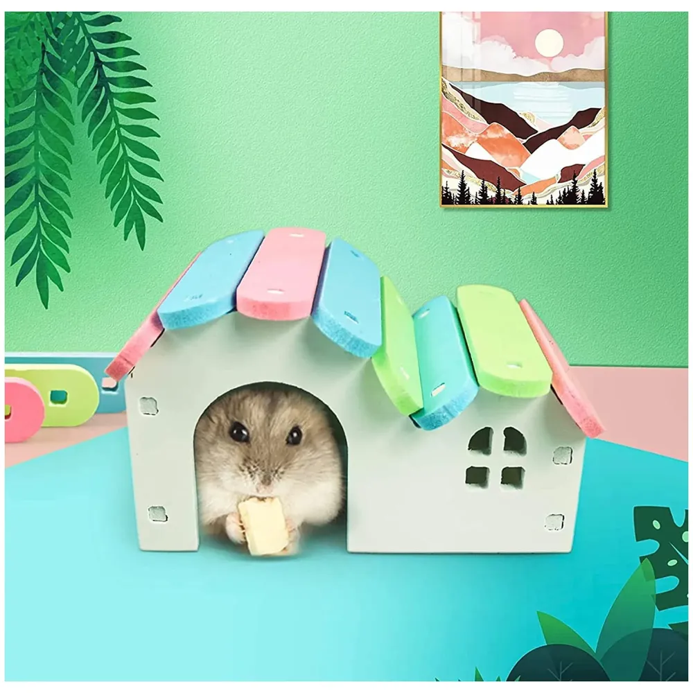 Hamster Set 5 in 1 Essential Toys, Silent, Hamster House Habitat Exercise Wheel, Non Slip Spinner Hamster Cage Accessories for Hamster Gerbils Rat Mice Small Pets