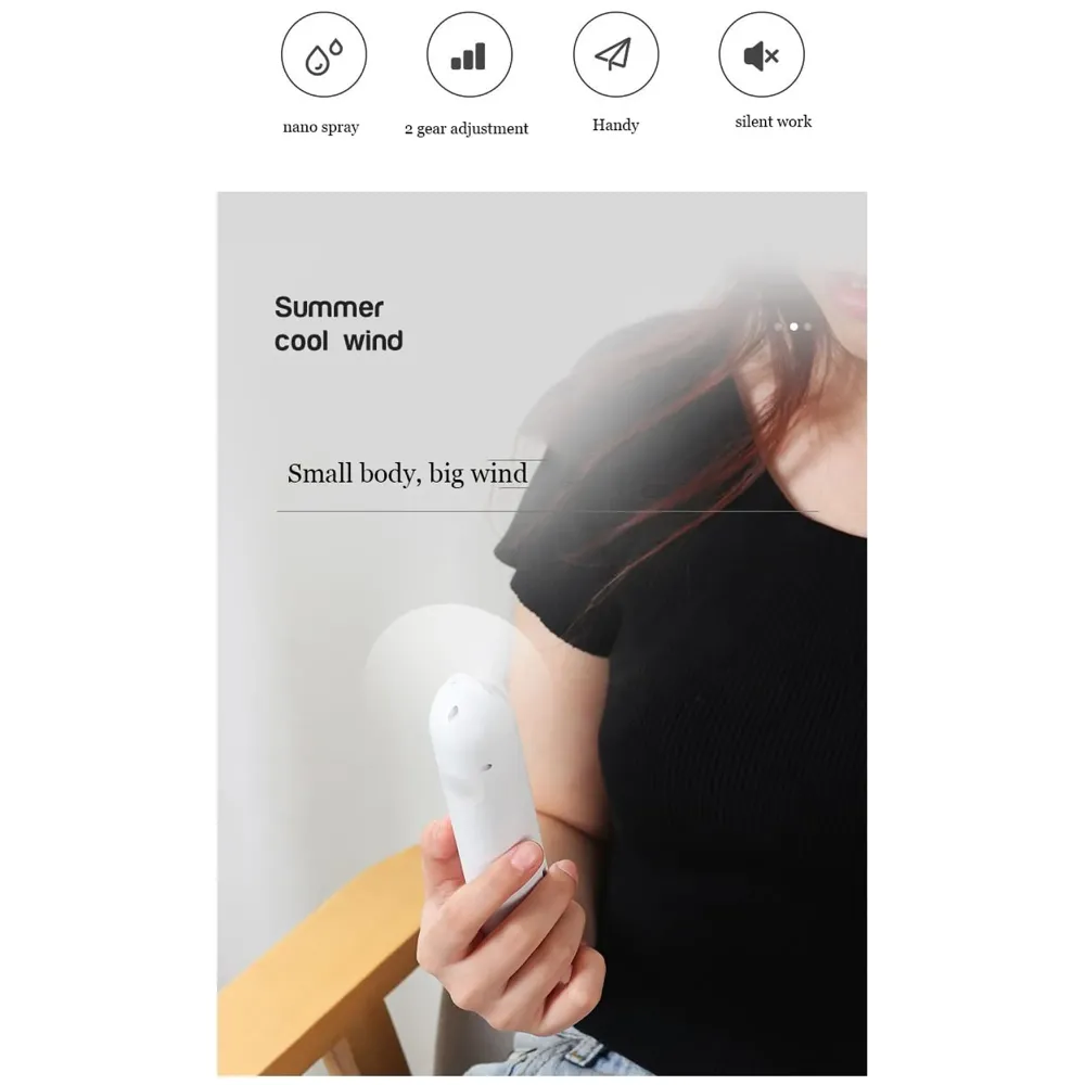 Hand Mist Fan With Water Spray - Handheld Desk Fan With 30 ML Portable Water Tank - 14.5 Cm x 3.5 Cm