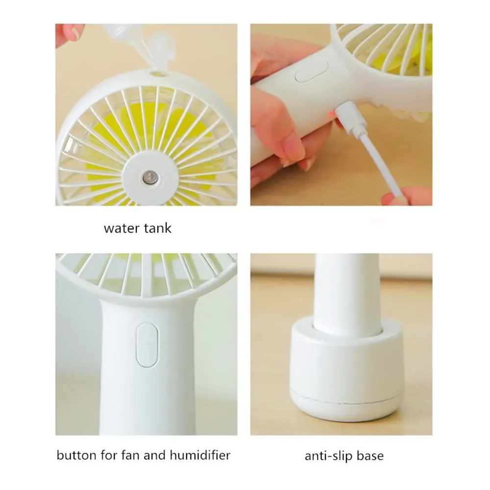 Hand mist fan water fan Handheld Spray Fan With Water Misting Desk Fan with 3 Speeds & 55 ML Portable Water Tank With LED Light And Stand Mobile Holder – 21 Cm x 10 Cm