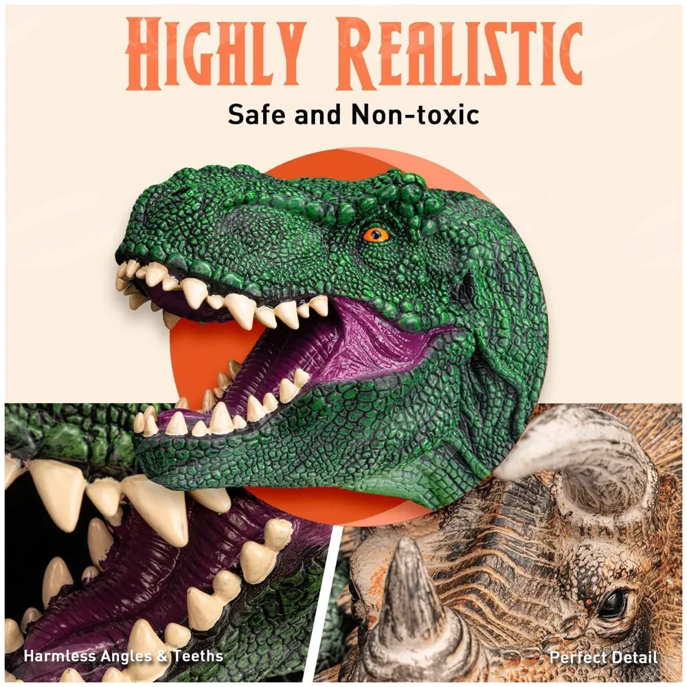 Dinosaur Hand Puppet Toys,Soft Rubber Realistic Raptor Dinosaur Head Tyrannosaurus Rex T-Rex