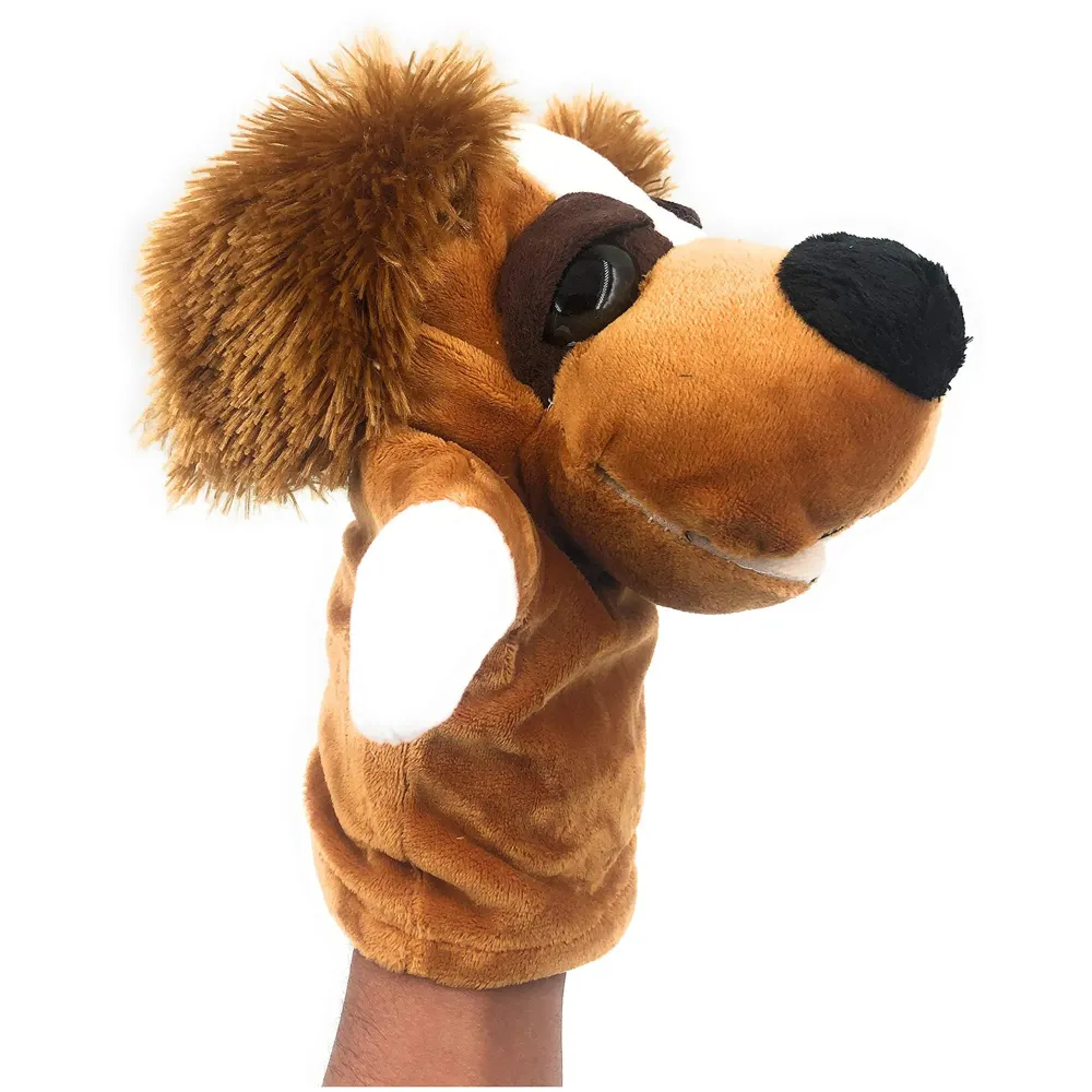 Hand Dog Puppets Jungle Animal Friends with Working Mouth for Imaginative Play, Storytelling, Teaching, Preschool & Role-Play. (Dog)