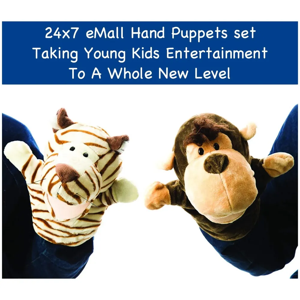 Hand Puppets Monkey Jungle Animal Friends with Working Mouth for Imaginative Play, Storytelling, Teaching, Preschool & Role-Play (Monkey)