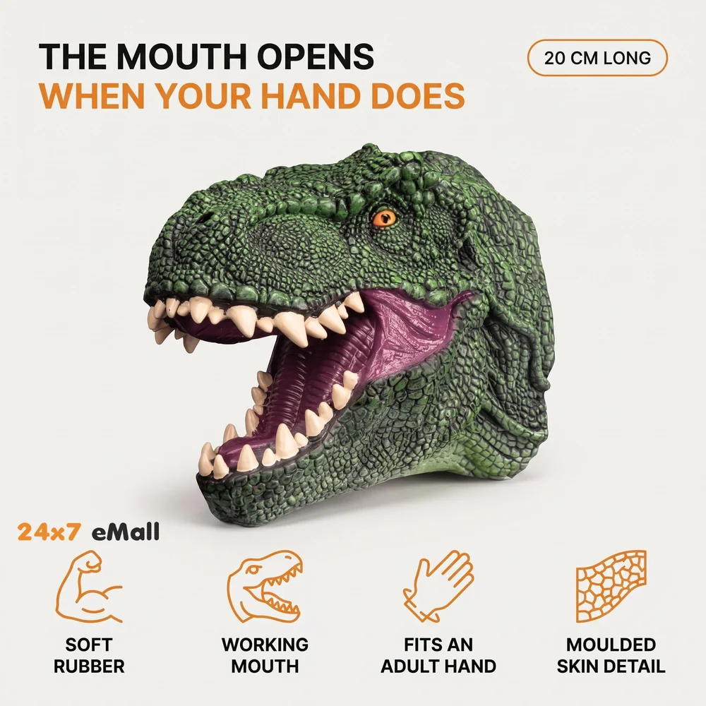 Dinosaur Hand Puppet Animal T-Rex with Working Mouth for Imaginative Play, Storytelling, Role-Play. (Dinosaur)