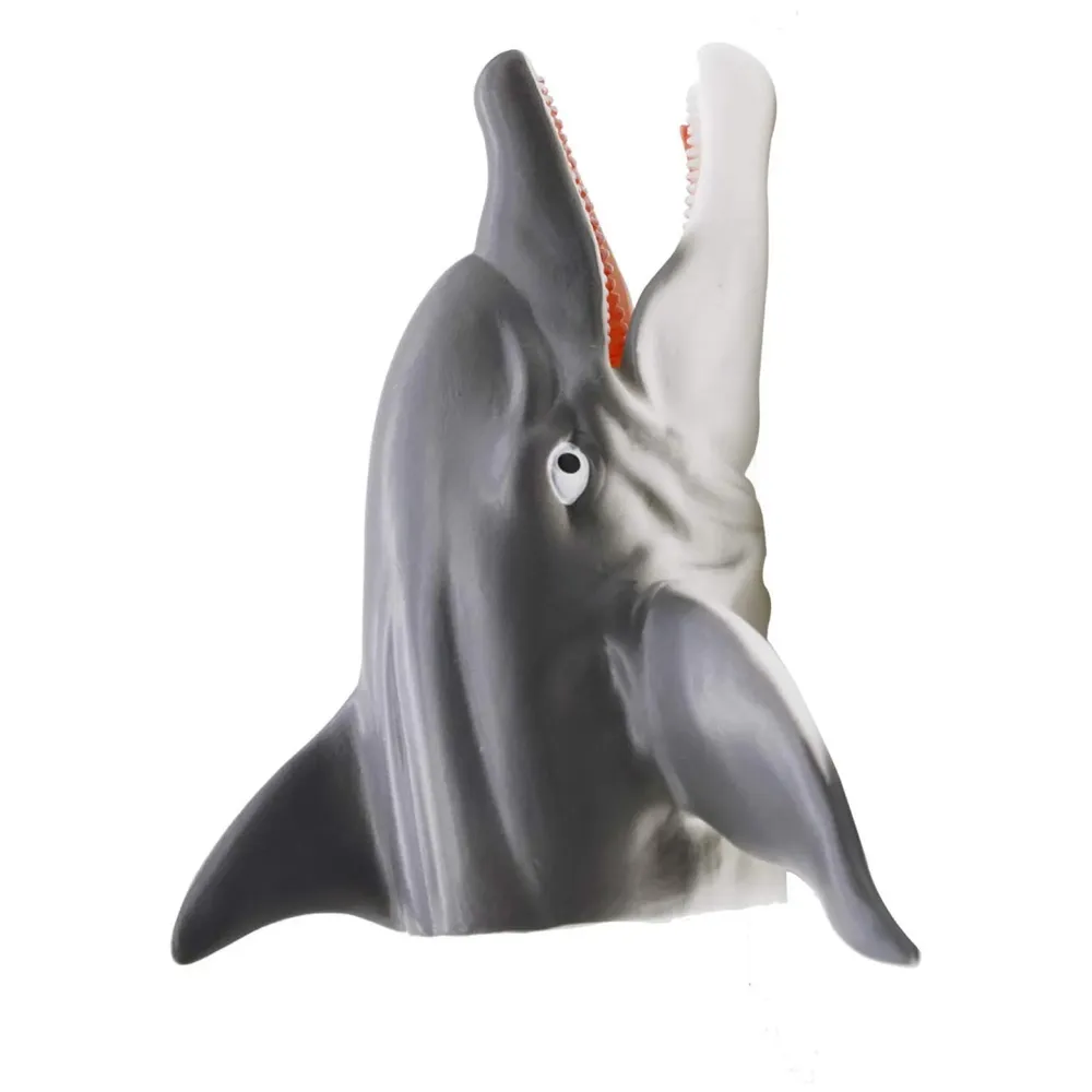 Rubber Hand Puppets Jungle Animal Friends with Working Mouth for Imaginative Play, Storytelling, Teaching, Preschool & Role-Play. (Dolphin)