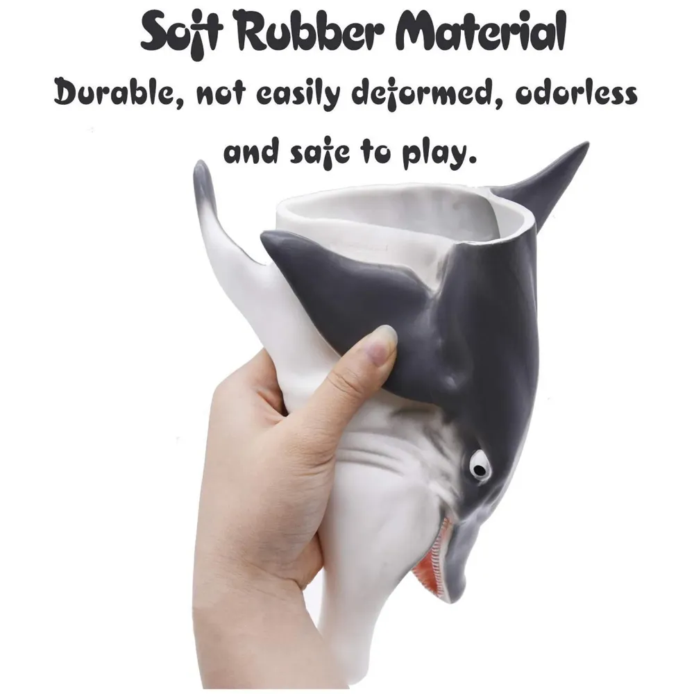 Rubber Hand Puppets Jungle Animal Friends with Working Mouth for Imaginative Play, Storytelling, Teaching, Preschool & Role-Play. (Dolphin)