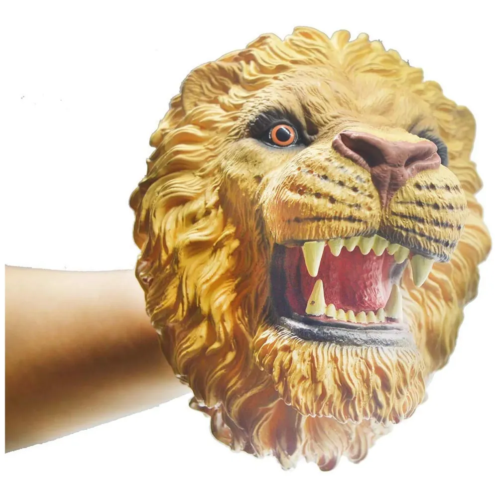 Rubber Hand Puppets Lion Jungle Animal Friends with Working Mouth for Imaginative Play, Storytelling, Teaching, Preschool & Role-Play. (Lion)