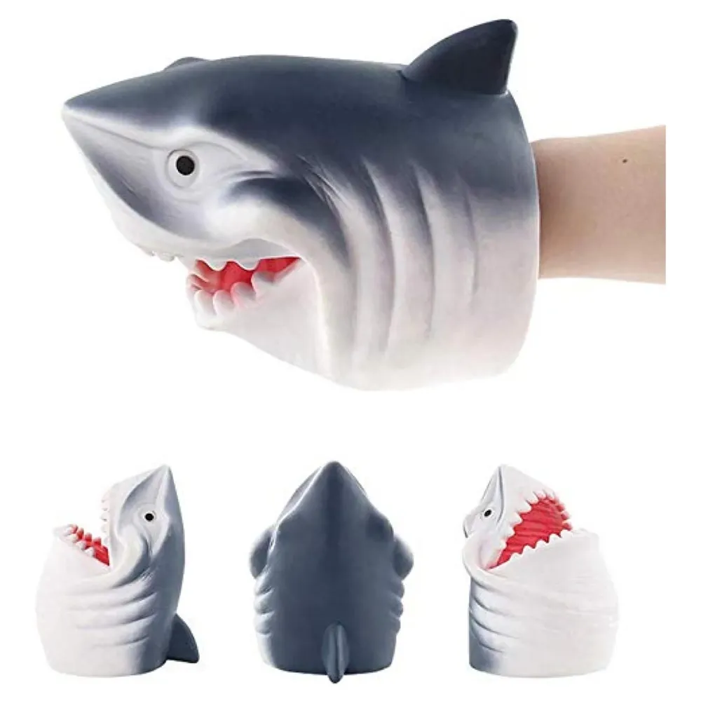 Rubber Hand Puppets Shark Jungle Animal Friends with Working Mouth for Imaginative Play, Storytelling, Teaching, Preschool & Role-Play. (Shark)
