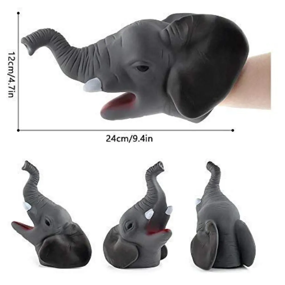 Rubber Hand Puppets Elephant Jungle Animal Friends with Working Mouth for Imaginative Play, Storytelling, Teaching, Preschool & Role-Play. (Elephant)