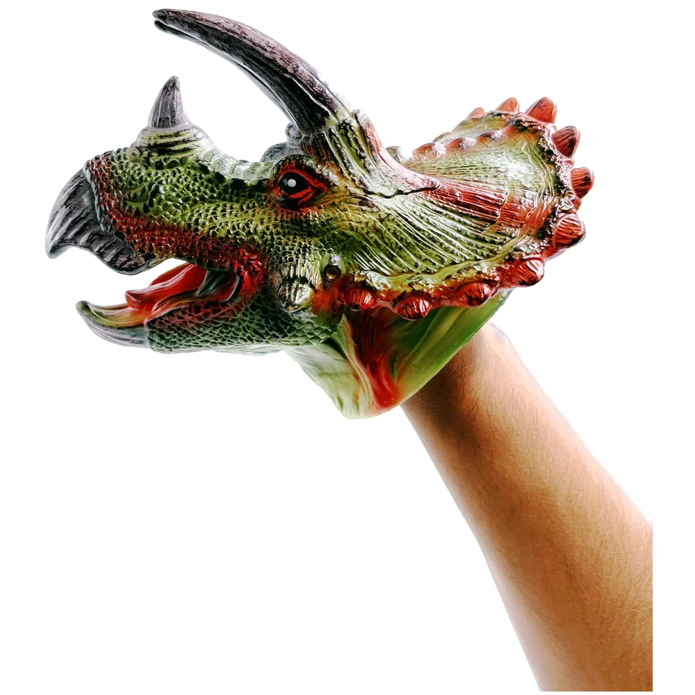 Triceratops Dinosaur Hand Puppet Brown Soft Rubber Realistic Jaw