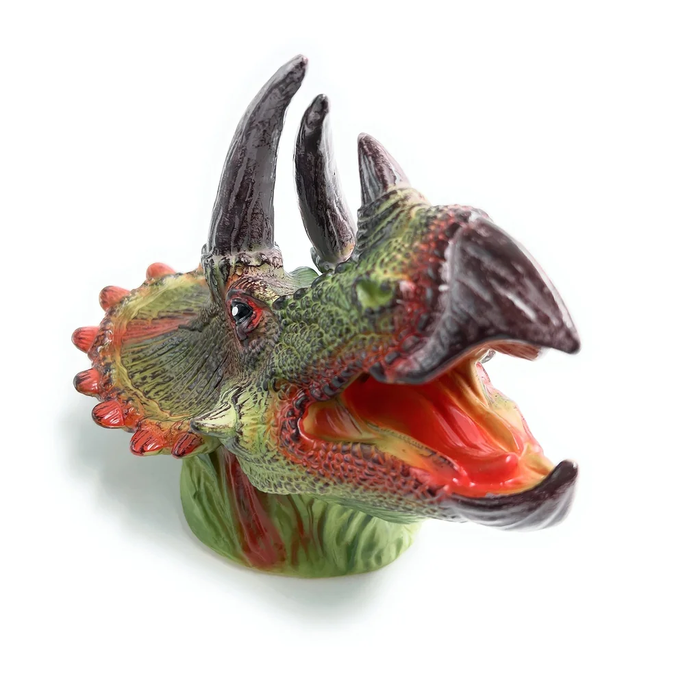 Triceratops Dinosaur Hand Puppet Brown Soft Rubber Realistic Jaw