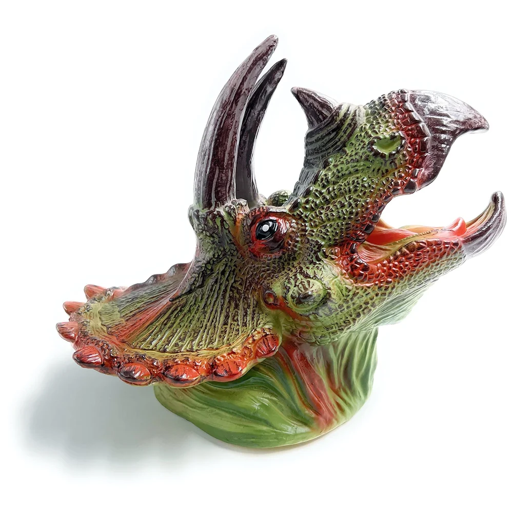 Triceratops Dinosaur Hand Puppet Brown Soft Rubber Realistic Jaw