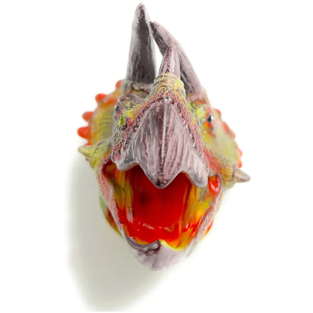 Triceratops Dinosaur Hand Puppet Brown Toys, Soft Rubber Realistic Raptor Dinosaur Head