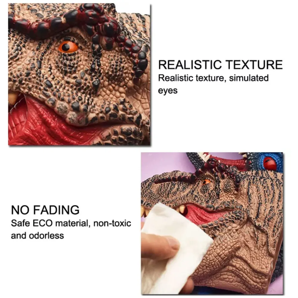 Dinosaur Hand Puppet Brown T-Rex Toys, Soft Rubber Realistic Raptor Dinosaur Head Tyrannosaurus Rex Brown