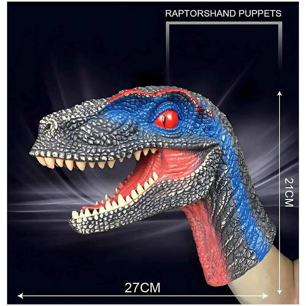 Dinosaur Hand Puppet Brown Velociraptor Toys, Soft Rubber Realistic Raptor Dinosaur Head Rex