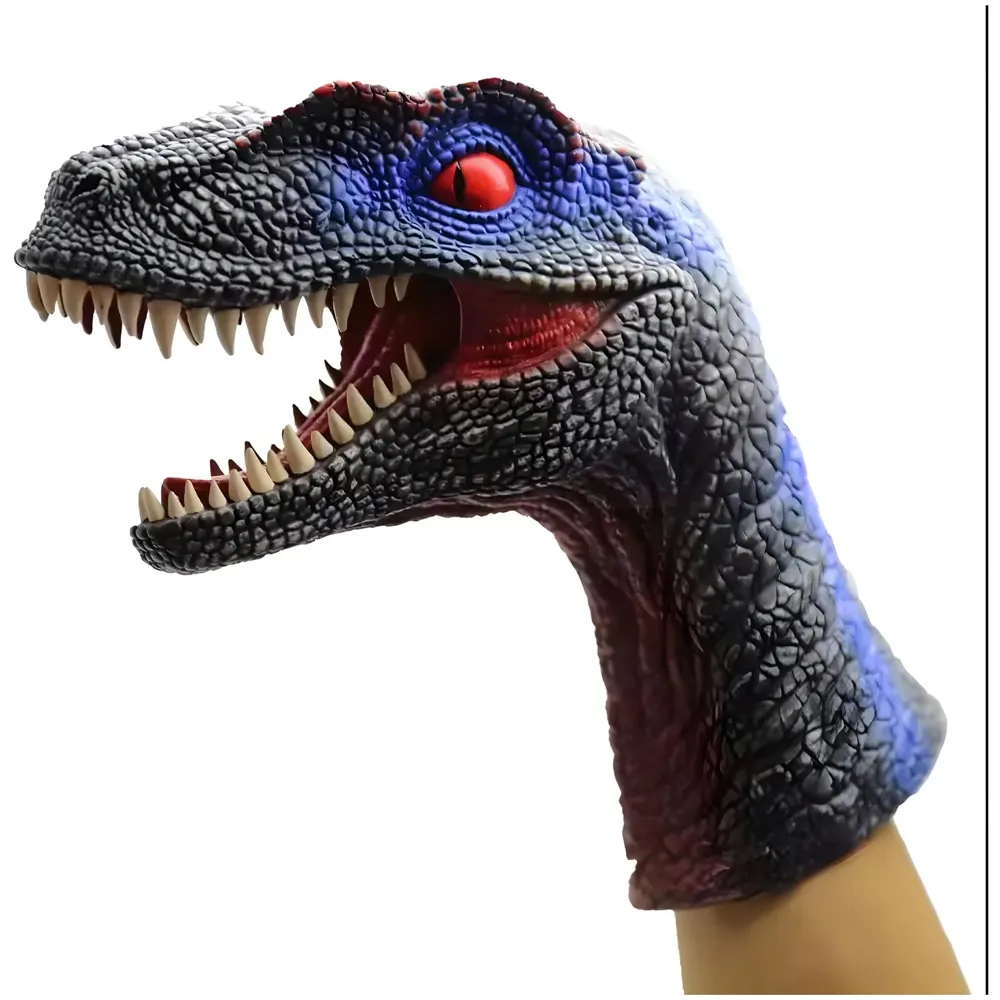 Dinosaur Hand Puppet Brown Velociraptor Toys, Soft Rubber Realistic Raptor Dinosaur Head Rex