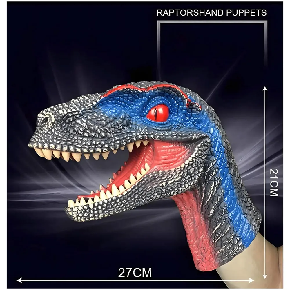 Dinosaur Hand Puppet Brown Velociraptor Toys, Soft Rubber Realistic Raptor Dinosaur Head Rex