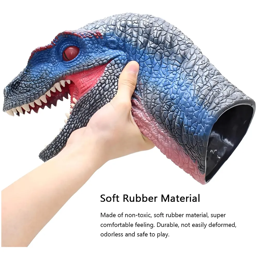Dinosaur Hand Puppet Brown Velociraptor Toys, Soft Rubber Realistic Raptor Dinosaur Head Rex