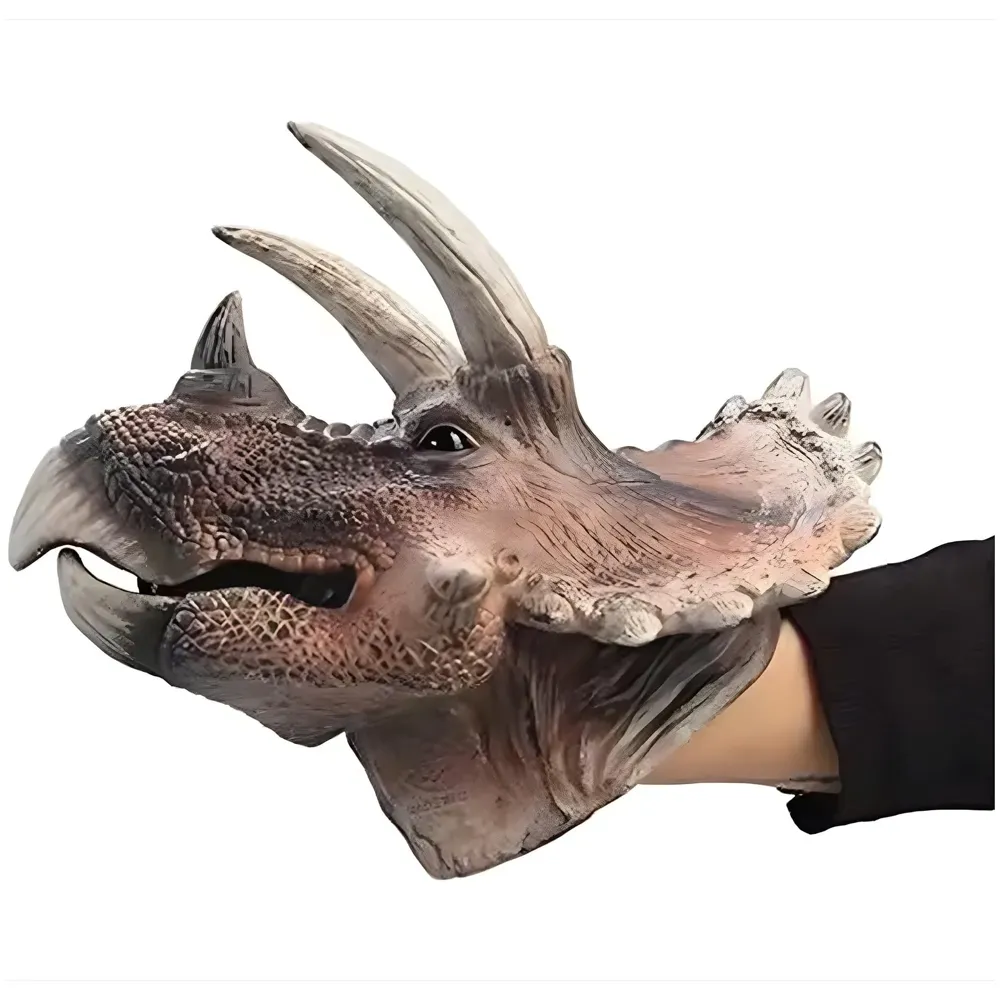 Dinosaur Hand Puppet Triceratops Kids Toy Puppet Brown Toys, Soft Rubber Realistic Raptor Dinosaur Head Story Telling Bedtime Pretend Play Action Figure