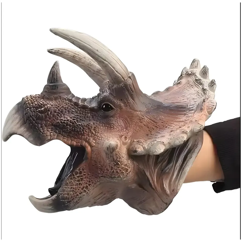 Dinosaur Hand Puppet Triceratops Kids Toy Puppet Brown Toys, Soft Rubber Realistic Raptor Dinosaur Head Story Telling Bedtime Pretend Play Action Figure