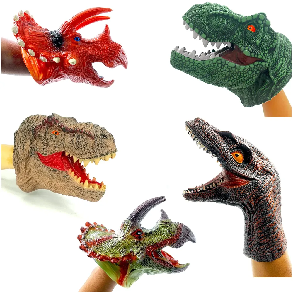 5 Pcs Ultra Combo Hand Puppet Dinosaurs Hand Puppet Toys, Soft Rubber Realistic Raptor Dinosaur Head