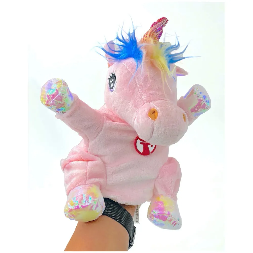 Hand Puppets Jungle Animal Friends with Working Mouth for Imaginative Play, Storytelling, Teaching, Preschool & Role-Play. (Unicorn Pink)