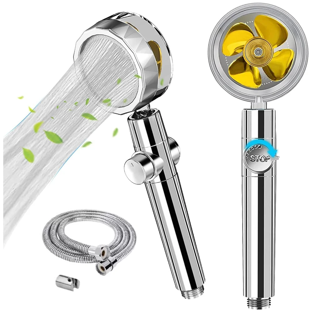 High Pressure Handheld Shower Head Turbo Fan Hose and Holder Set