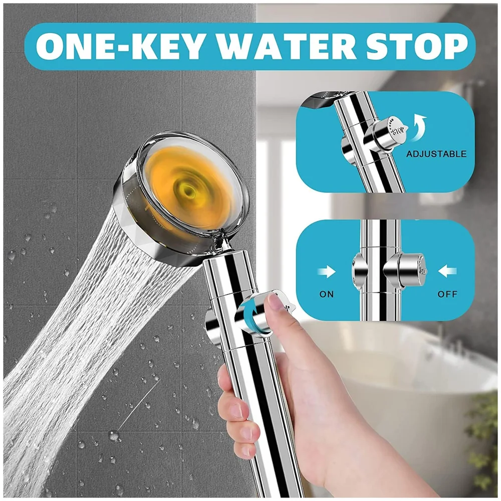 High Pressure Handheld Shower Head Turbo Fan Hose and Holder Set