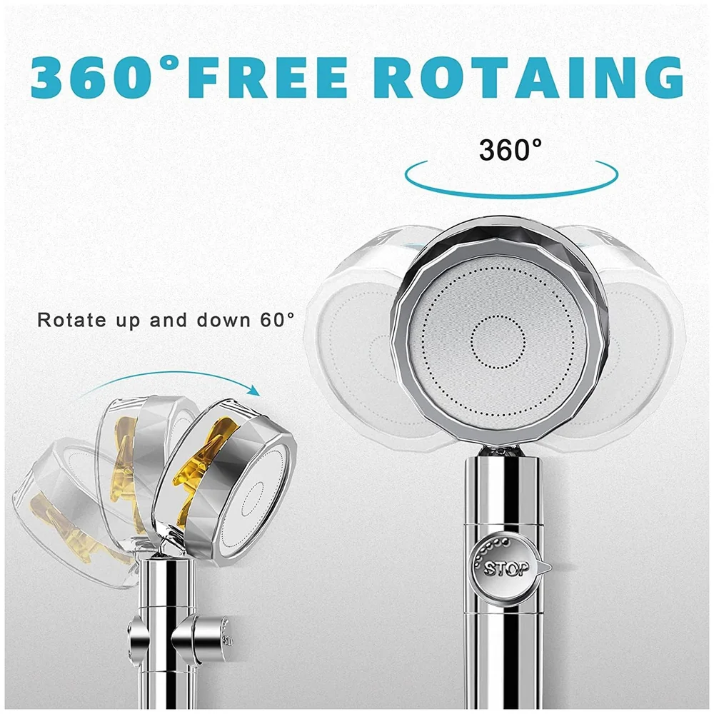 High Pressure Handheld Shower Head Turbo Fan Hose and Holder Set