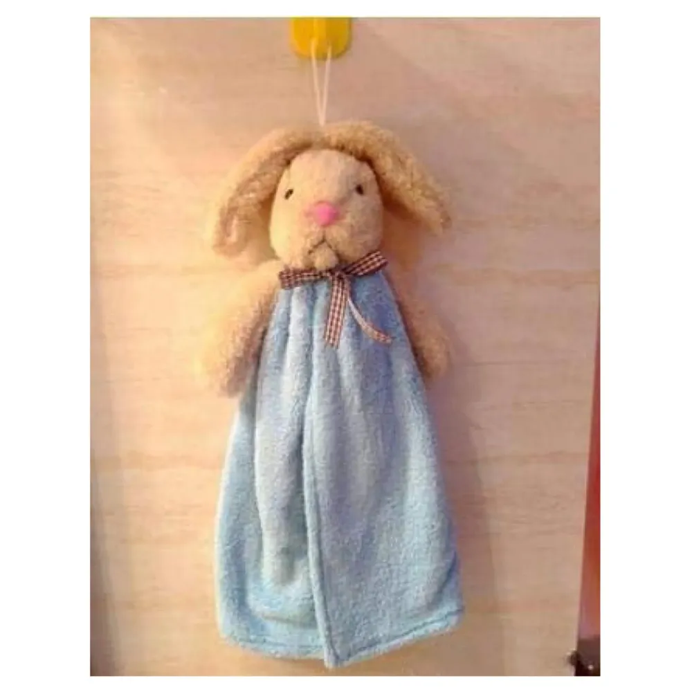 Cute Rabbit, Soft Coral, Velvet Fabric, Cartoon Absorbent, Quick Dry, Lovely Kids Hand Towel (Bunny Blue, 38 x 28 cm)