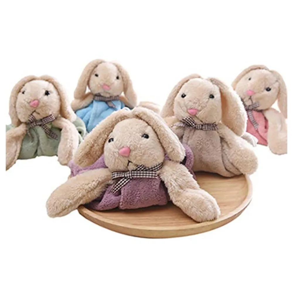 Cute Rabbit, Soft Coral, Velvet Fabric, Cartoon Absorbent, Quick Dry, Lovely Kids Hand Towel (Bunny Blue, 38 x 28 cm)