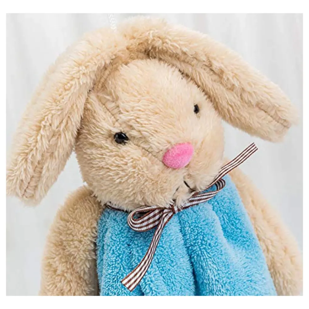 Cute Rabbit, Soft Coral, Velvet Fabric, Cartoon Absorbent, Quick Dry, Lovely Kids Hand Towel (Bunny Blue, 38 x 28 cm)