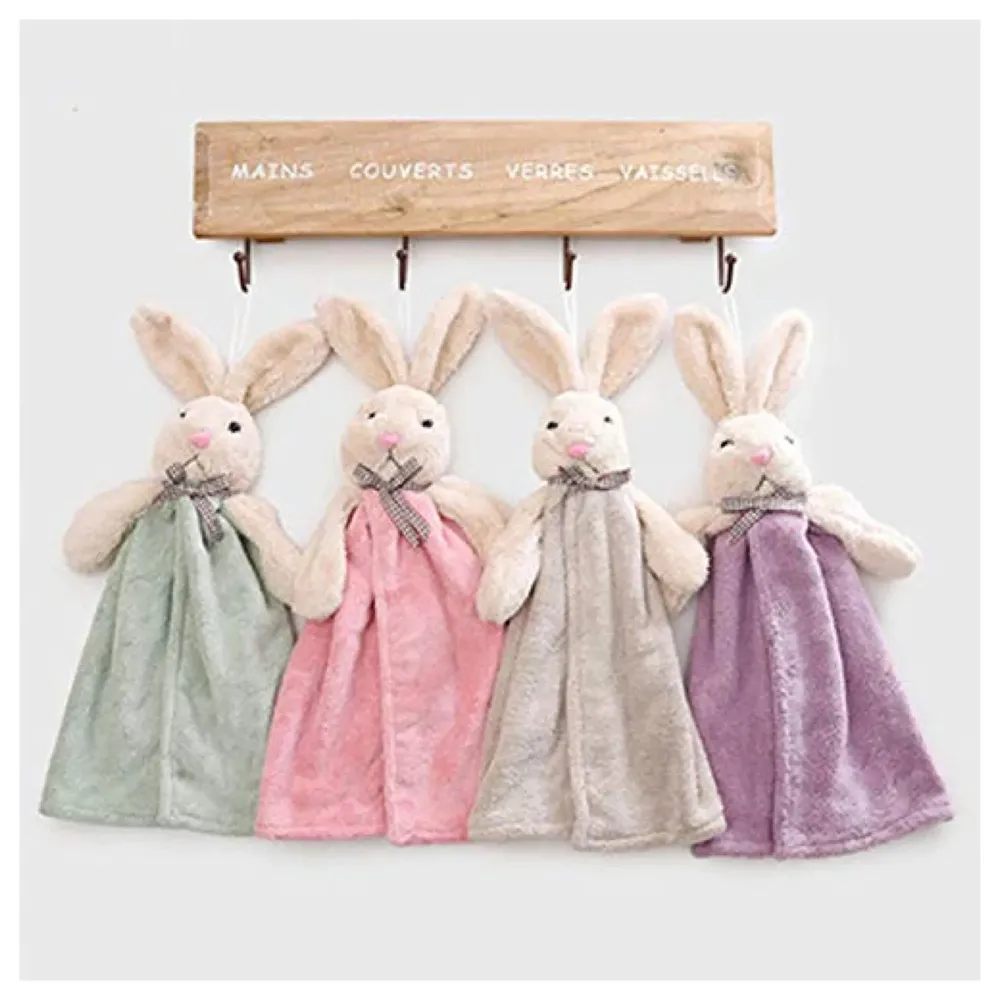 Cute Rabbit Hand Towel Soft Coral Velvet Kids Children Cartoon Absorbent Quick Dry Towel Lovely Towel for Kitchen Bathroom 38 x 28 cm (15 x 11 Inches) (Bunny Pink)