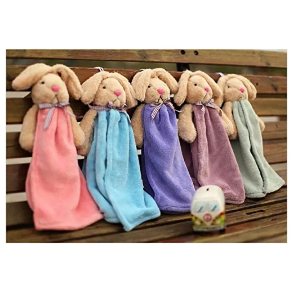 Cute Rabbit Hand Towel Soft Coral Velvet Kids Children Cartoon Absorbent Quick Dry Towel Lovely Towel for Kitchen Bathroom 38 x 28 cm (15 x 11 Inches) (Bunny Pink)